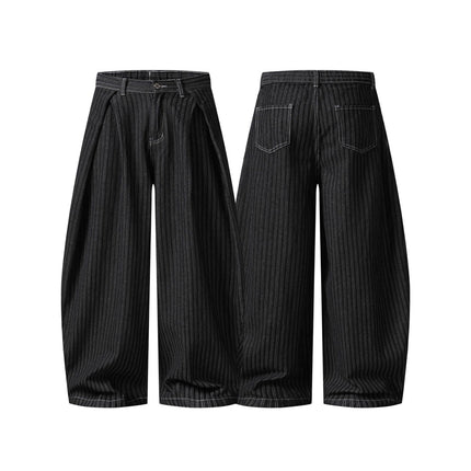 TALKLESSFASHION Street personality striped wide-leg jeans for men and women washed distressed loose simple scimitar pants