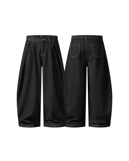 TALKLESSFASHION Street personality striped wide-leg jeans for men and women washed distressed loose simple scimitar pants