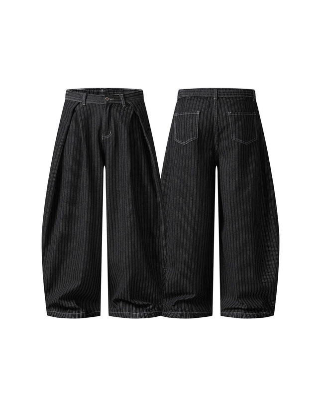 TALKLESSFASHION Street personality striped wide-leg jeans for men and women washed distressed loose simple scimitar pants