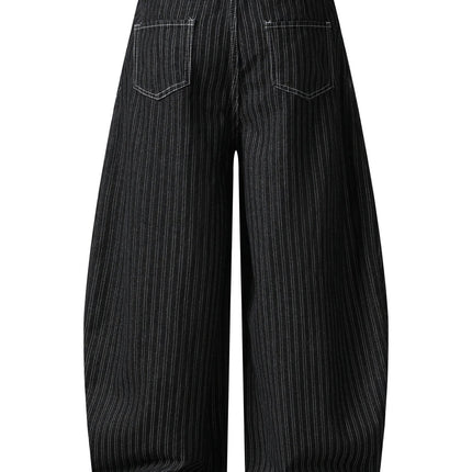 TALKLESSFASHION Street personality striped wide-leg jeans for men and women washed distressed loose simple scimitar pants