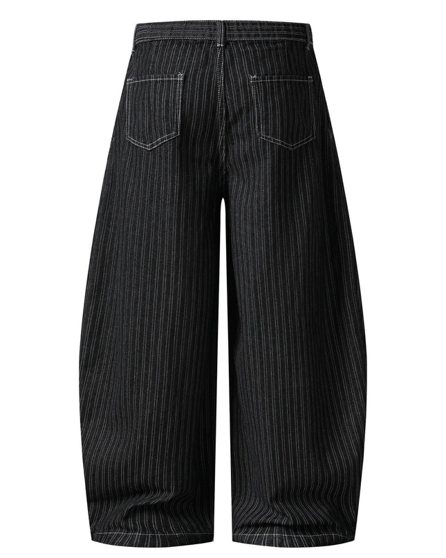 TALKLESSFASHION Street personality striped wide-leg jeans for men and women washed distressed loose simple scimitar pants