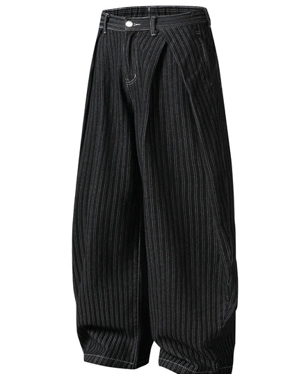 TALKLESSFASHION Street personality striped wide-leg jeans for men and women washed distressed loose simple scimitar pants
