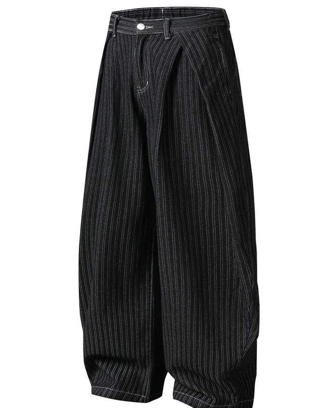 TALKLESSFASHION Street personality striped wide-leg jeans for men and women washed distressed loose simple scimitar pants