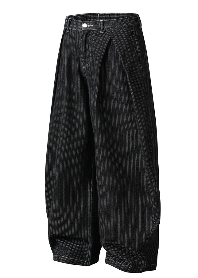 TALKLESSFASHION Street personality striped wide-leg jeans for men and women washed distressed loose simple scimitar pants