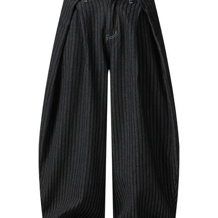 TALKLESSFASHION Street personality striped wide-leg jeans for men and women washed distressed loose simple scimitar pants