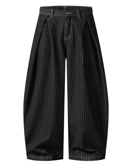 TALKLESSFASHION Street personality striped wide-leg jeans for men and women washed distressed loose simple scimitar pants