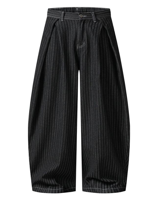 TALKLESSFASHION Street personality striped wide-leg jeans for men and women washed distressed loose simple scimitar pants