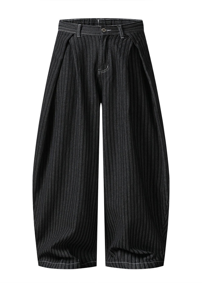 TALKLESSFASHION Street personality striped wide-leg jeans for men and women washed distressed loose simple scimitar pants