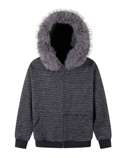 TALKLESSFASHION Striped Hooded Hooded Sweatshirt Jacket