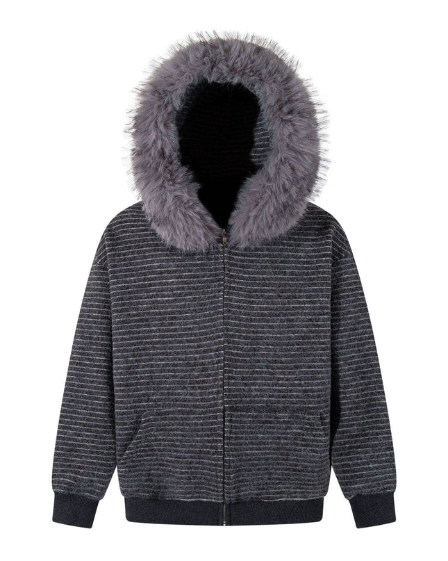 TALKLESSFASHION Striped Hooded Hooded Sweatshirt Jacket