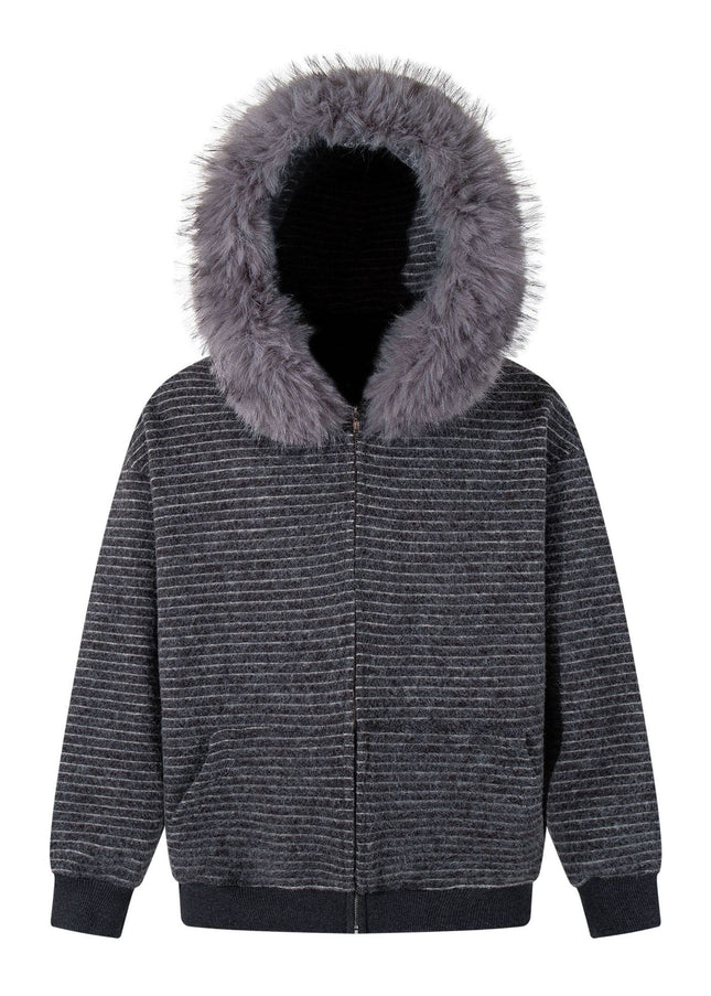 TALKLESSFASHION Striped Hooded Hooded Sweatshirt Jacket