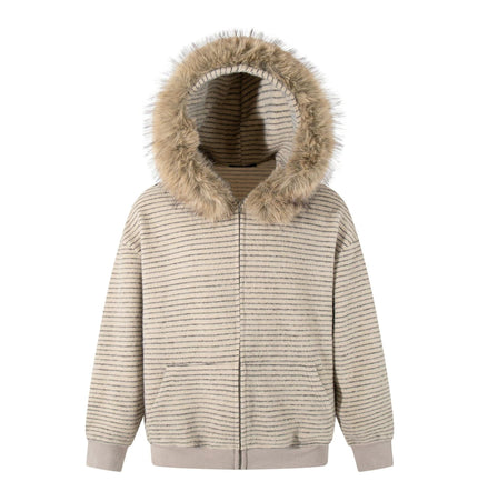 TALKLESSFASHION Striped Hooded Hooded Sweatshirt Jacket