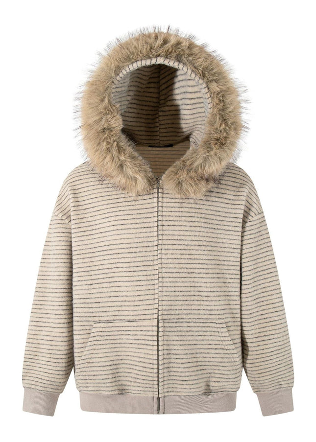 TALKLESSFASHION Striped Hooded Hooded Sweatshirt Jacket