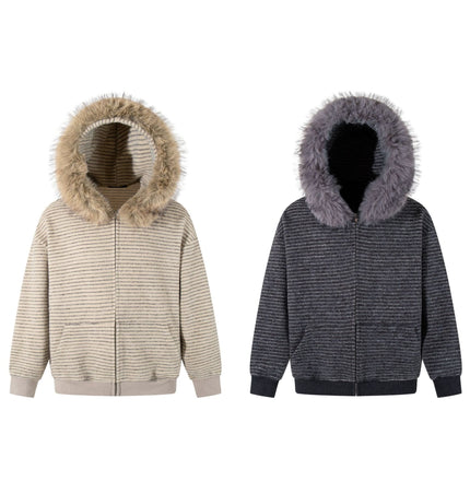 TALKLESSFASHION Striped Hooded Hooded Sweatshirt Jacket