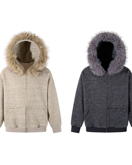 TALKLESSFASHION Striped Hooded Hooded Sweatshirt Jacket