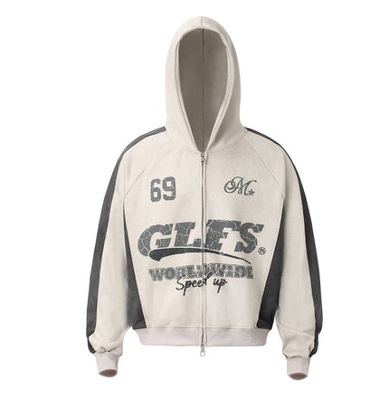 TALKLESSFASHION Suede Biker Hooded Zip-Up