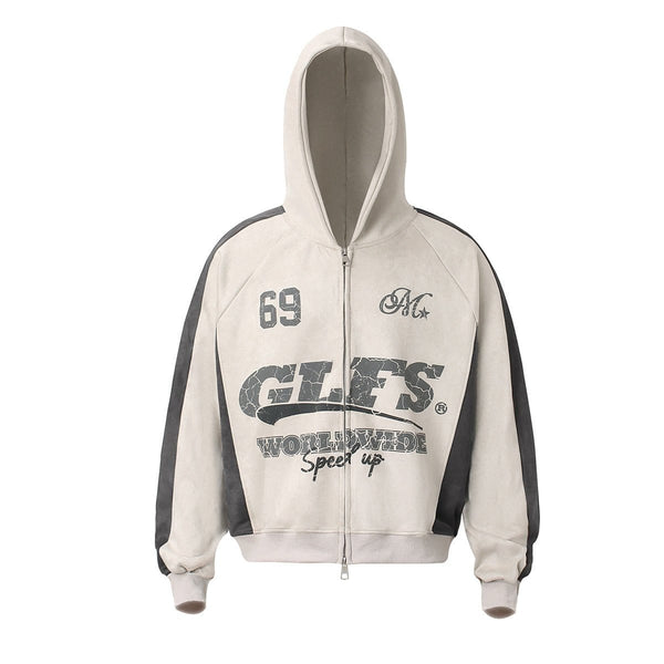 Suede Biker Hooded Zip-Up