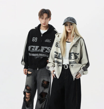 TALKLESSFASHION Suede Biker Hooded Zip-Up