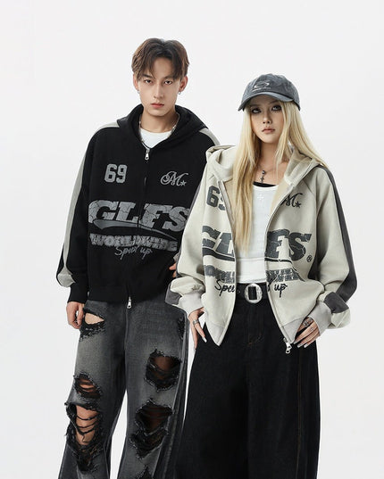 TALKLESSFASHION Suede Biker Hooded Zip-Up