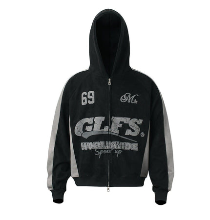 TALKLESSFASHION Suede Biker Hooded Zip-Up