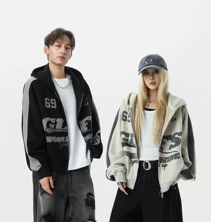 TALKLESSFASHION Suede Biker Hooded Zip-Up