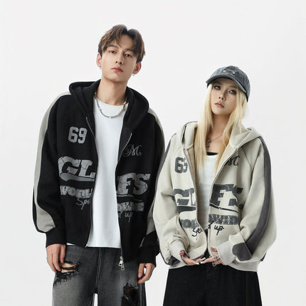 TALKLESSFASHION Suede Biker Hooded Zip-Up