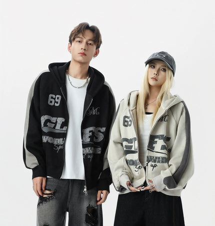 TALKLESSFASHION Suede Biker Hooded Zip-Up