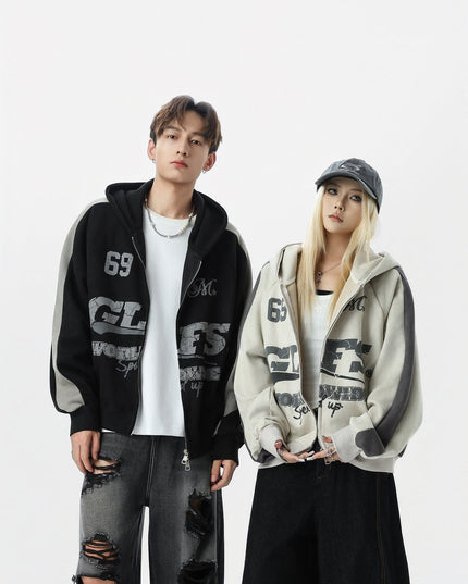 TALKLESSFASHION Suede Biker Hooded Zip-Up
