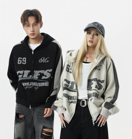 TALKLESSFASHION Suede Biker Hooded Zip-Up