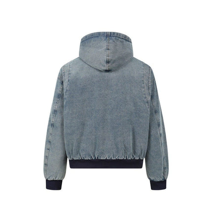 TALKLESSFASHION TaelePlus Trendy American Vintage Winter Denim Jacket Men's and Women's Leopard Print Hooded Mountain Carving Cotton Jacket TP374