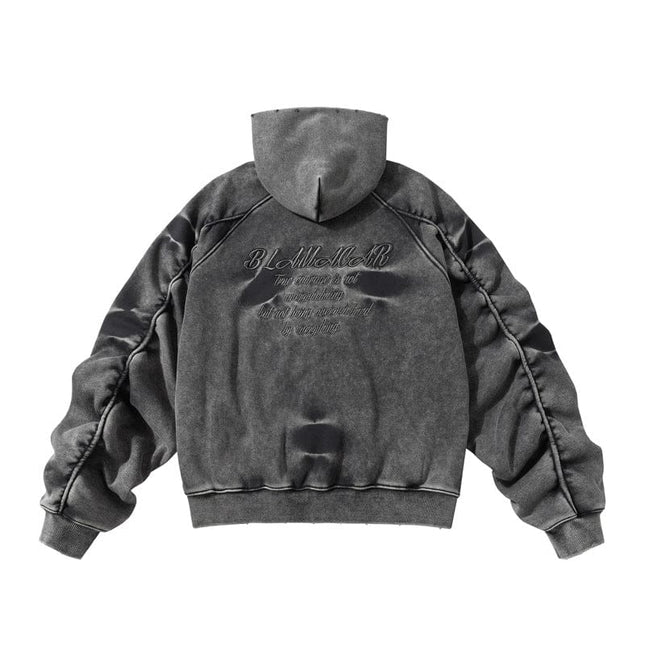 TALKLESSFASHION TALKLESS Washed Distressed ZIP-UP Hoodie—4226