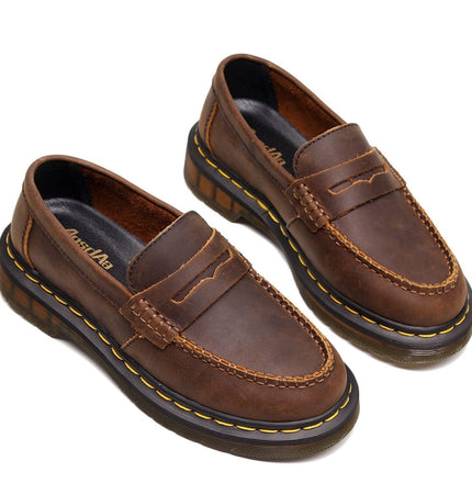 THETLSTUDIO Top layer Crazy Horse dark brown loafers, fashion commuting, low-top small leather shoes, women's cross-border plus-size casual brogues, men's shoes
