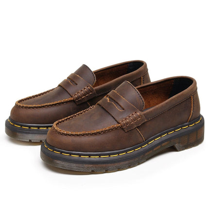 TALKLESSFASHION Top layer Crazy Horse dark brown loafers, fashion commuting, low-top small leather shoes, women's cross-border plus-size casual brogues, men's shoes