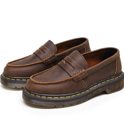 THETLSTUDIO Top layer Crazy Horse dark brown loafers, fashion commuting, low-top small leather shoes, women's cross-border plus-size casual brogues, men's shoes