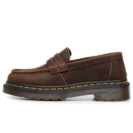 TALKLESSFASHION Top layer Crazy Horse dark brown loafers, fashion commuting, low-top small leather shoes, women's cross-border plus-size casual brogues, men's shoes
