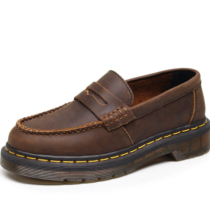 THETLSTUDIO Top layer Crazy Horse dark brown loafers, fashion commuting, low-top small leather shoes, women's cross-border plus-size casual brogues, men's shoes