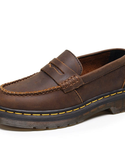 TALKLESSFASHION Top layer Crazy Horse dark brown loafers, fashion commuting, low-top small leather shoes, women's cross-border plus-size casual brogues, men's shoes