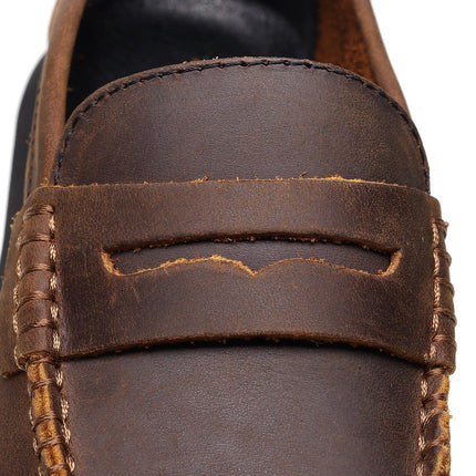 TALKLESSFASHION Top layer Crazy Horse dark brown loafers, fashion commuting, low-top small leather shoes, women's cross-border plus-size casual brogues, men's shoes