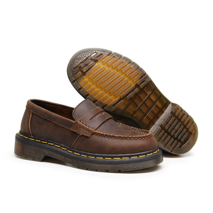 TALKLESSFASHION Top layer Crazy Horse dark brown loafers, fashion commuting, low-top small leather shoes, women's cross-border plus-size casual brogues, men's shoes