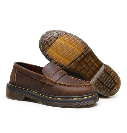 THETLSTUDIO Top layer Crazy Horse dark brown loafers, fashion commuting, low-top small leather shoes, women's cross-border plus-size casual brogues, men's shoes