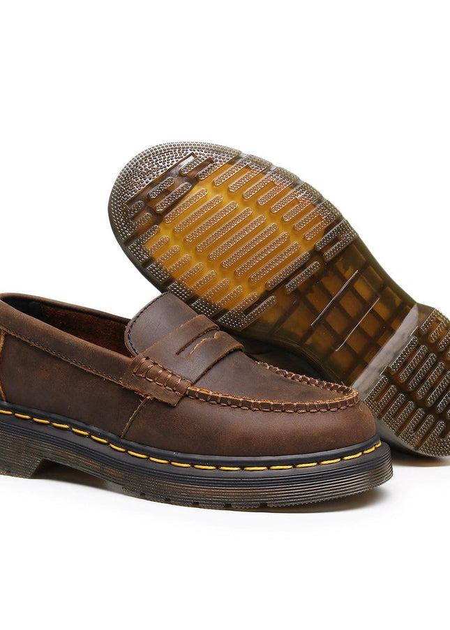 TALKLESSFASHION Top layer Crazy Horse dark brown loafers, fashion commuting, low-top small leather shoes, women's cross-border plus-size casual brogues, men's shoes