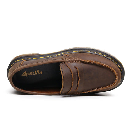 TALKLESSFASHION Top layer Crazy Horse dark brown loafers, fashion commuting, low-top small leather shoes, women's cross-border plus-size casual brogues, men's shoes