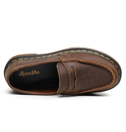 THETLSTUDIO Top layer Crazy Horse dark brown loafers, fashion commuting, low-top small leather shoes, women's cross-border plus-size casual brogues, men's shoes