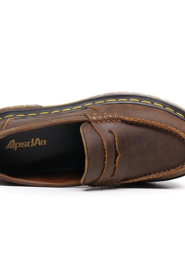 TALKLESSFASHION Top layer Crazy Horse dark brown loafers, fashion commuting, low-top small leather shoes, women's cross-border plus-size casual brogues, men's shoes
