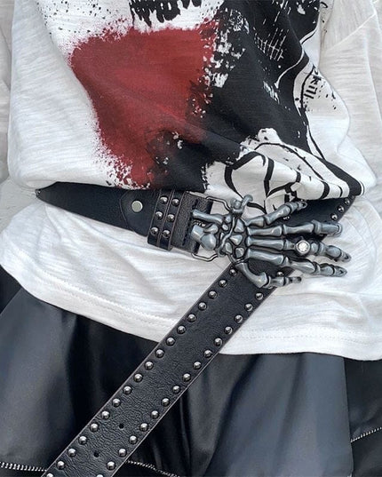 TALKLESSFASHION Trend: Shibuya Spice Girls, Hip Hop, Punk, Subculture Accessories, Skull, Hand Stud, Belt, Belt, Pants, Belt, Triple Leather Loop