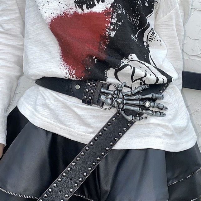TALKLESSFASHION Trend: Shibuya Spice Girls, Hip Hop, Punk, Subculture Accessories, Skull, Hand Stud, Belt, Belt, Pants, Belt, Triple Leather Loop