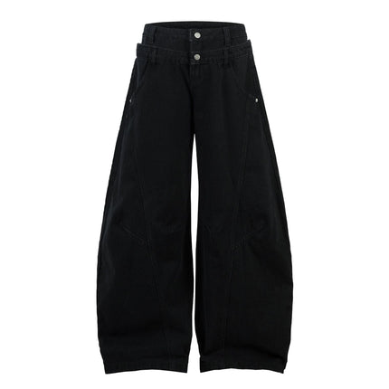 TALKLESSFASHION Trendy street letter graffiti patch leopard print fake two pieces of design scimitar wide-leg hip-hop jeans for men and women