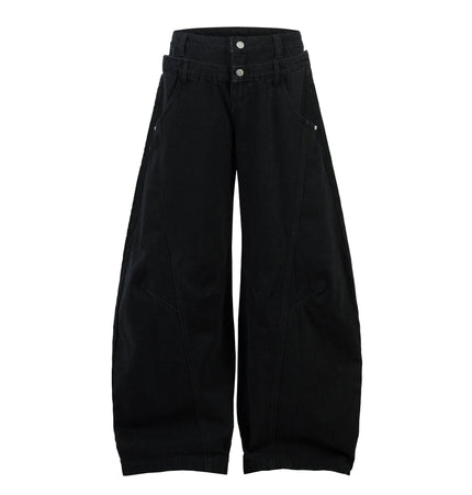 THETLSTUDIO Trendy street letter graffiti patch leopard print fake two pieces of design scimitar wide-leg hip-hop jeans for men and women