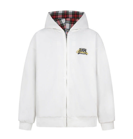 TALKLESSFASHION two sided plaid hooded jacket on both sides
