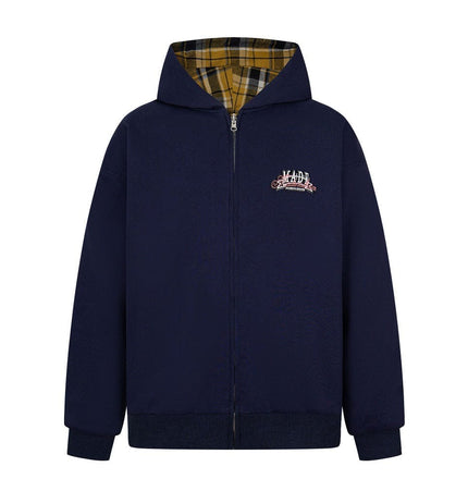 TALKLESSFASHION two sided plaid hooded jacket on both sides